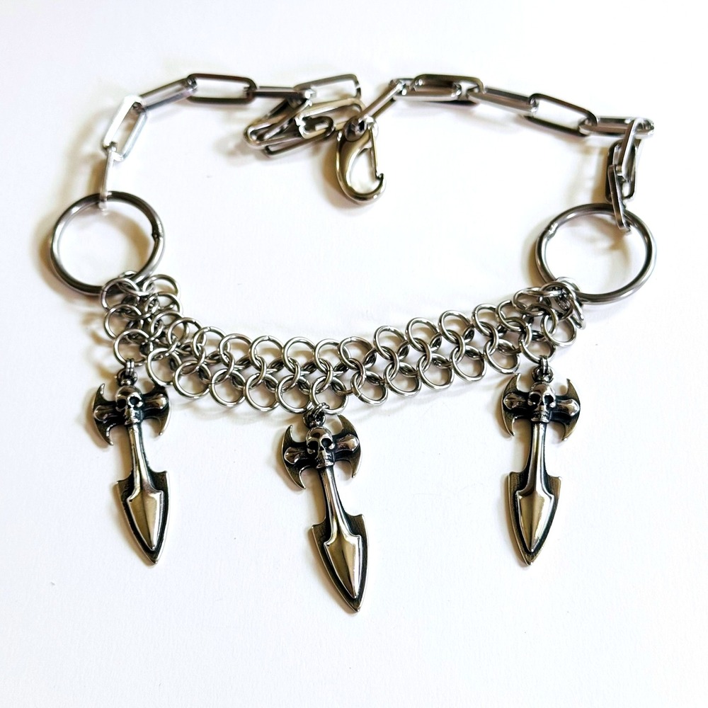Skull Goth Y2K Necklace Chain stainless steel silver Tone Collar 20" statement